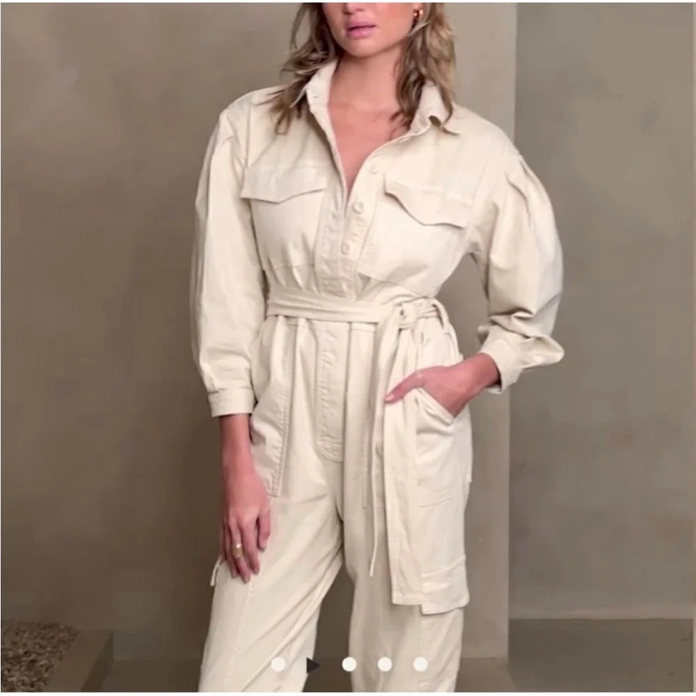 NEW Banana Republic Moleskin Flightsuit Jumpsuit Beige SMALL Womens $190